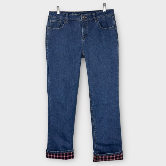 Natural Reflections Plaid Fleece-Lined Straight Leg Jeans 8 cold weather flannel - Picture 1 of 11